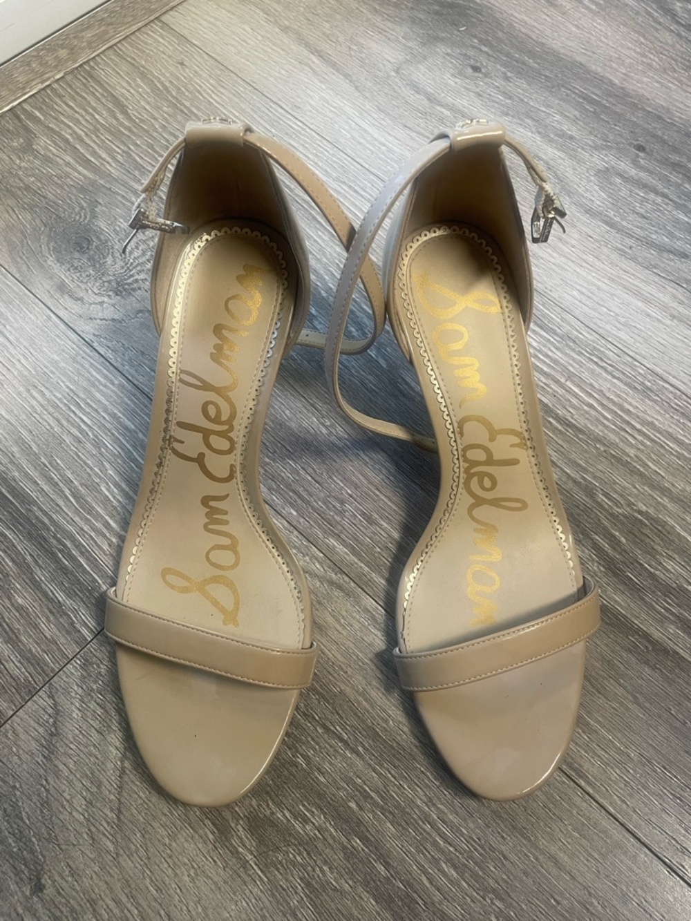 Sam Edelman Beige Patent Ankle Strap Heels
